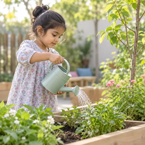 A child watering a plant