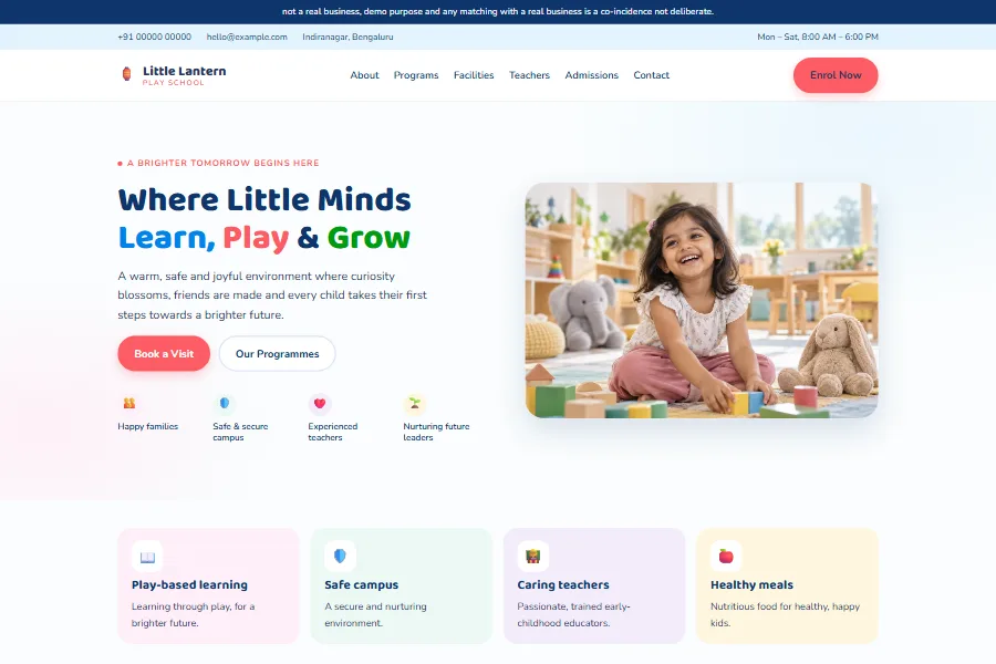 Screenshot of the Little Lantern Play School demo