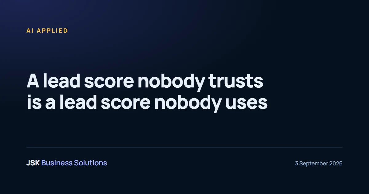 A lead score nobody trusts is a lead score nobody uses — a JSK Insights article filed under AI applied